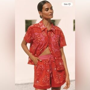 Farm Rio x Anthropologie Linen Blend Drawstring Shorts, NWT